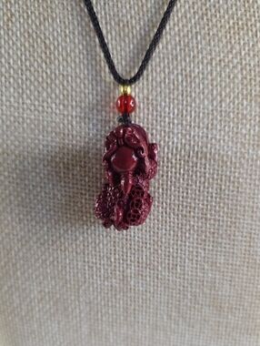 Cinnebar Carved Pixiu Pendant Necklace - Women Jewelry